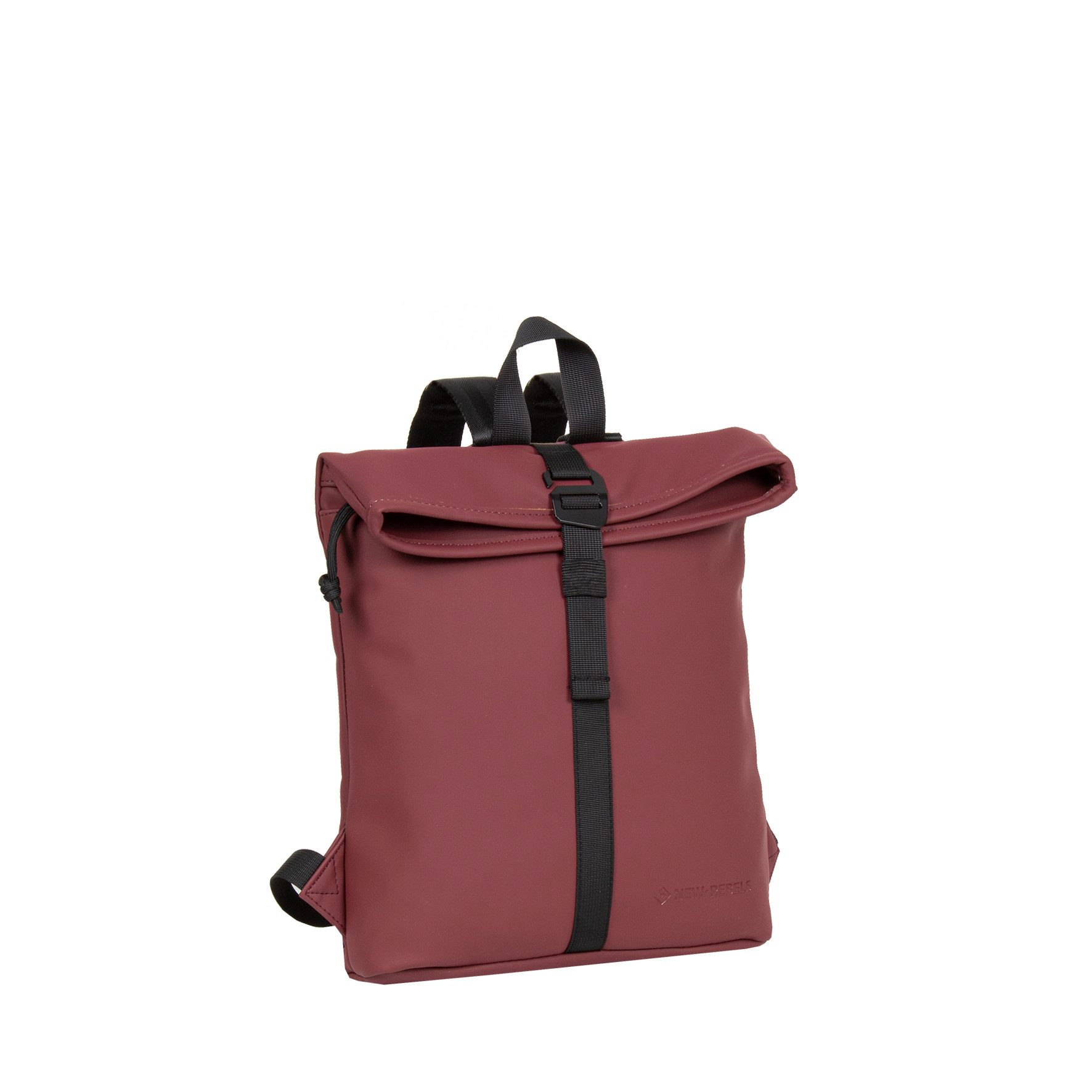 NEW REBELS Cityrucksack kleiner Roll Up RollTop Kurier Rucksack Mart Los Angeles, wasserabweisendes Planenmaterial, burgundy rot
