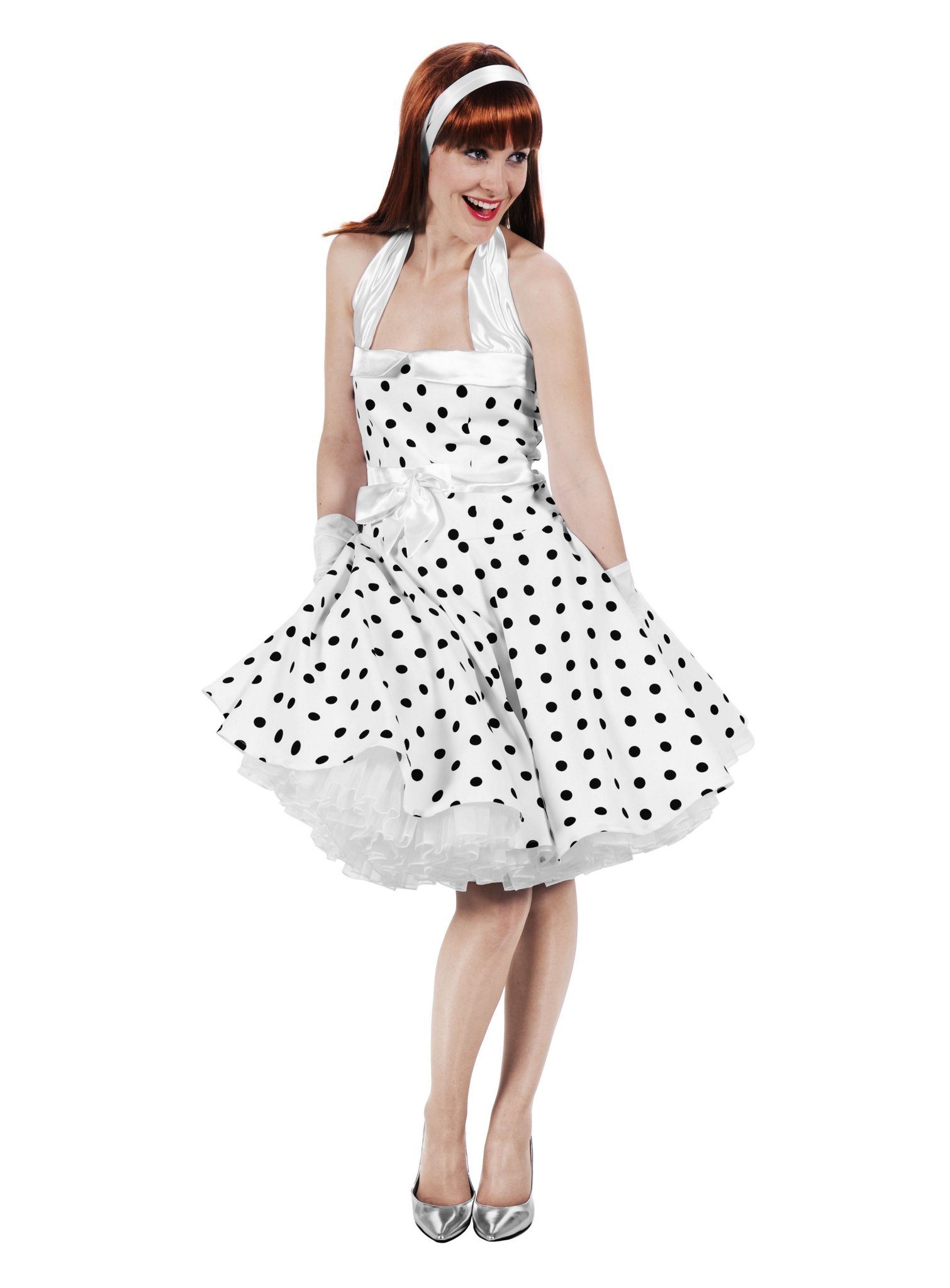 thetru Kostüm Rockabilly Kleid weiß-schwarz, Glamouröser Auftritt im  femininen Stil der 50er Jahre