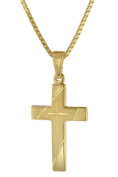 trendor Kette mit Anhänger Kreuz Anhänger Gold 333 mit goldplattierter Silberkette