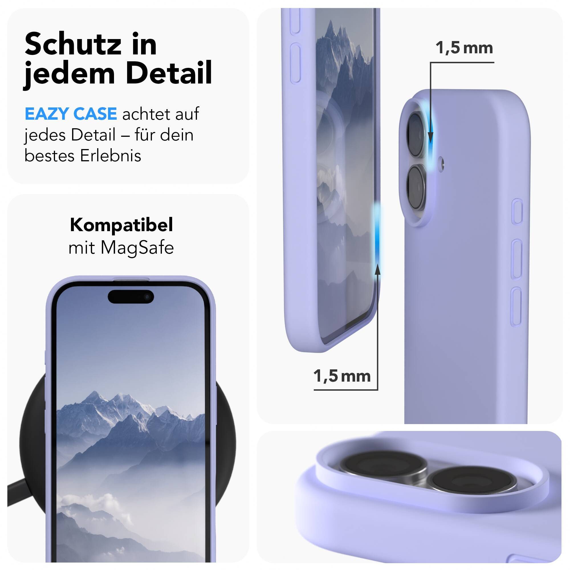 EAZY CASE Handyhülle für Apple iPhone 17 Hülle Silikon 6,3 Zoll, Handytasche aus Silikon Slimcover mit Displayscchutz Violett Lavendel – Bild 3 von 5