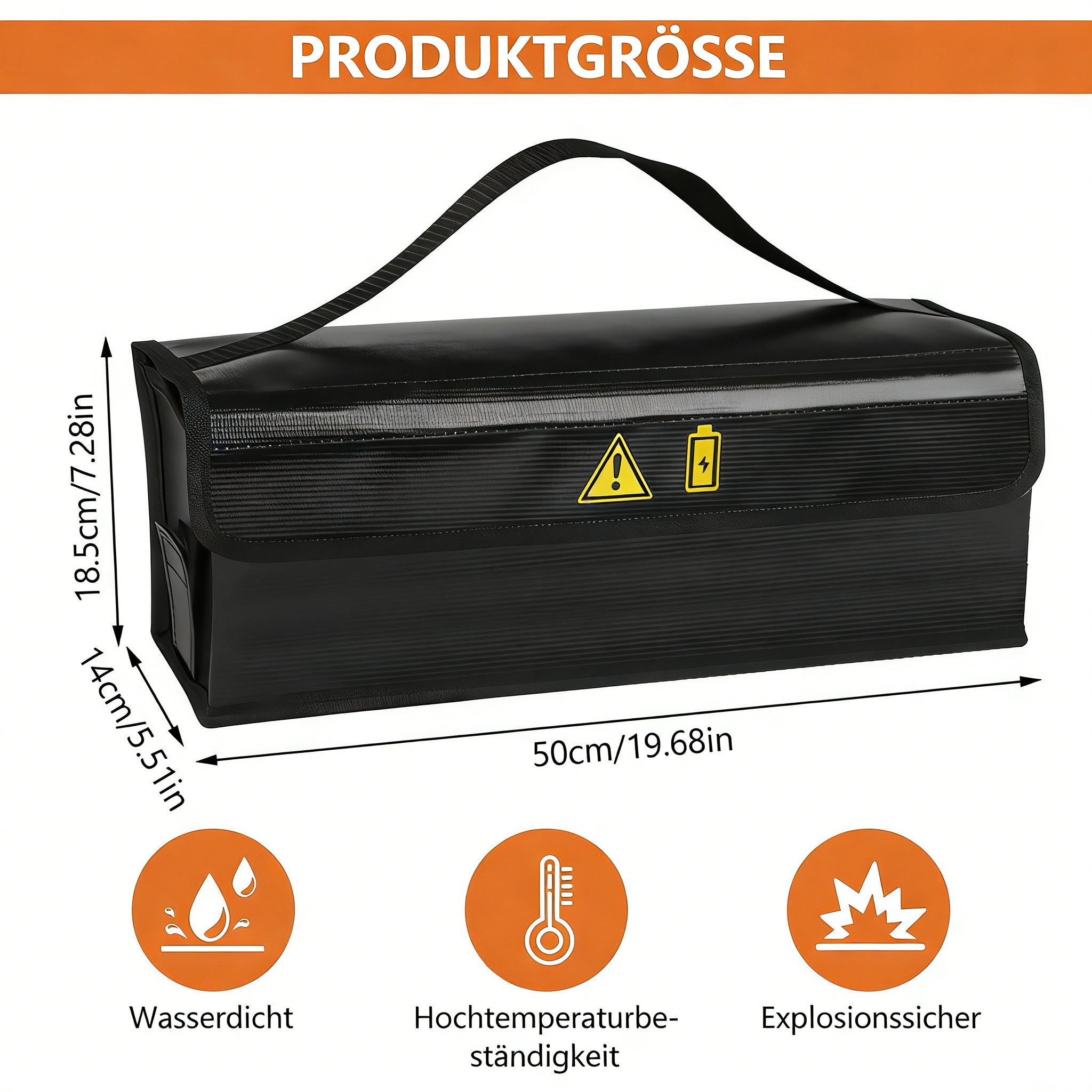BlingBin Akku-Schutzhülle E-Bike Akku Tasche Feuerfest Box, Lipo Safe Bag 49 × 15 × 15 cm (L × B × H), Akku Tasche Wasserdicht Explosionssicher, für Lagerung Transport