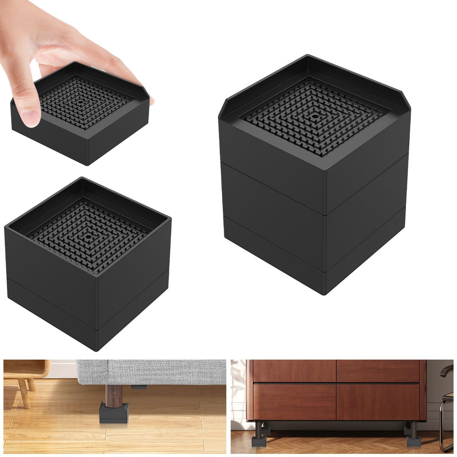 Diwzbyn Möbelfuß Möbelerhöhung 1 / 4er Set, 3 Zoll Möbelfuß Erhöhung, Stapelbar, Für Bett, Sofa, Tisch & Waschmaschine, Stoßdämpfend