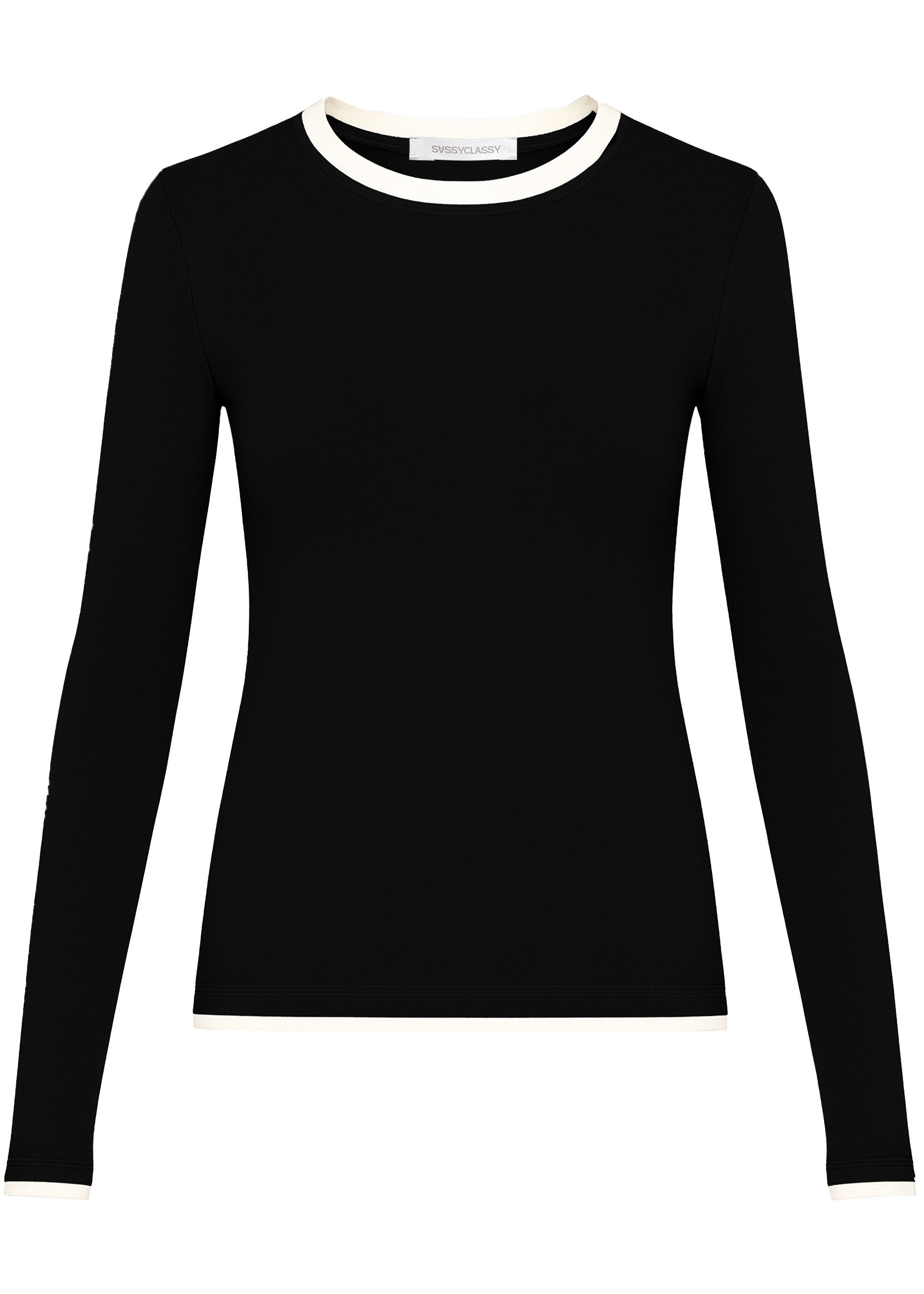 SASSYCLASSY Langarmshirt Langarmshirt mit Kontrasteinsätzen für Damen Weich günstig online kaufen