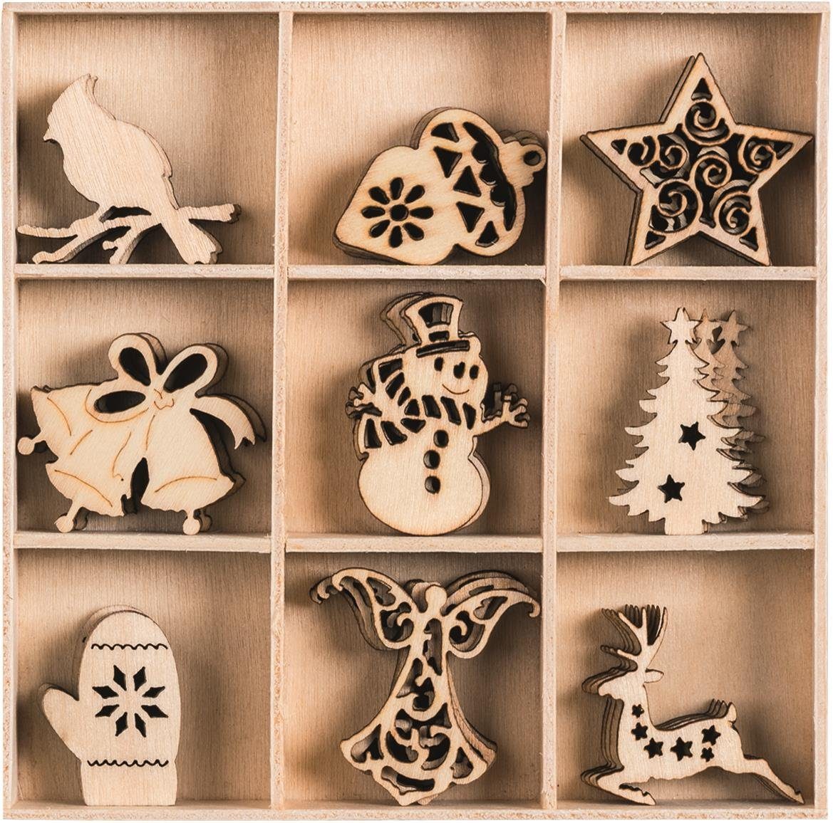 Knorr Prandell Bastelnaturmaterial 2118521041 Holzornamentbox "Weihnachten 4" Motivgröße ca. 3 cm Box: 10