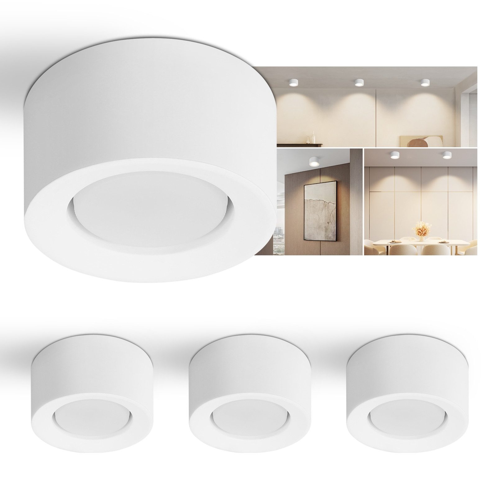 ZMH Aufbauleuchte Weiß GU10 Deckenstrahler aus Gips Modern klein ür Küche Wohnzimmer, Einfache Installation, ohne Leuchtmittel, Modern klein Deckenlampe Max.40W für Kunstausstellung Flur