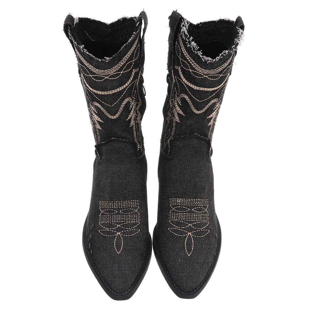 Ital-Design Damen Cowboyboots Freizeit Westernstiefelette (88843762) Blockabsatz Stiefeletten in Schwarz