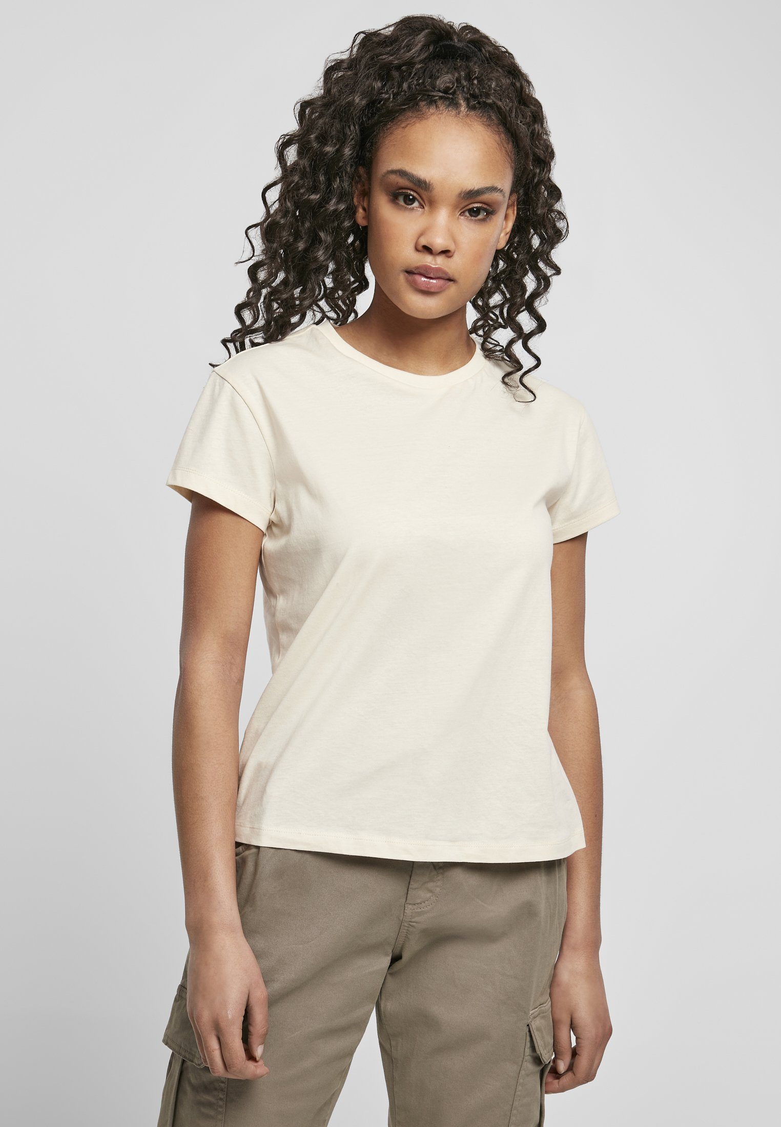 URBAN CLASSICS T-Shirt Damen Ladies Basic Box Tee (1-tlg) whitesand
