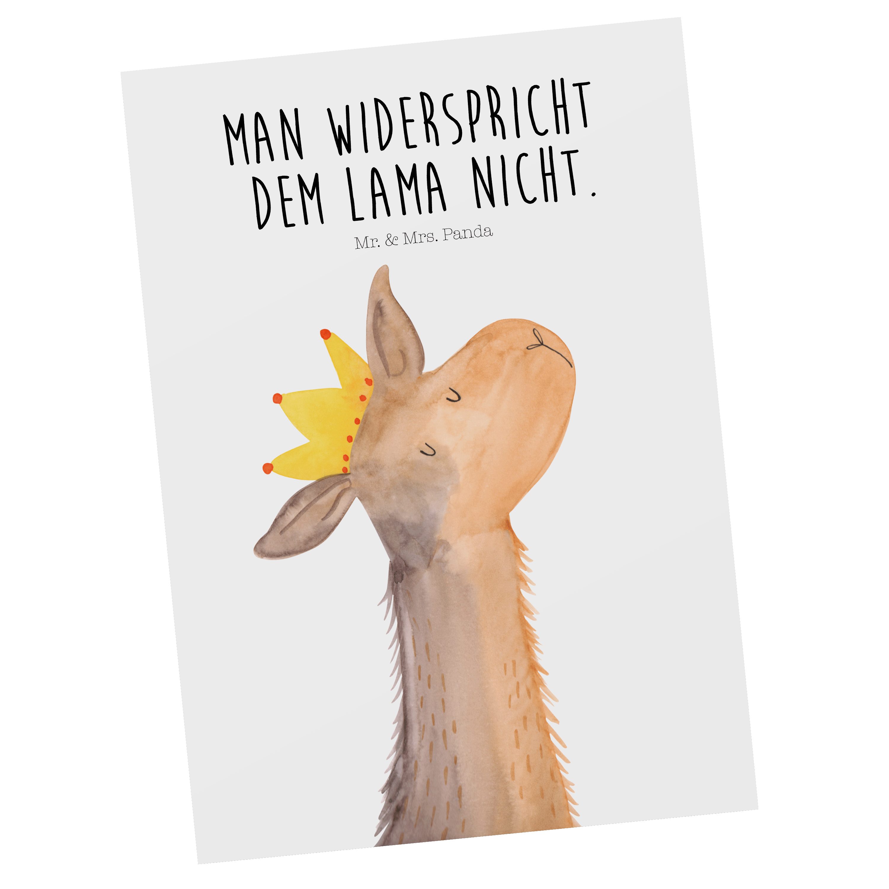 Mr. & Mrs. Panda Postkarte Lamakopf König - Weiß - Geschenk, Einladung, Mama, Einladungskarte, V