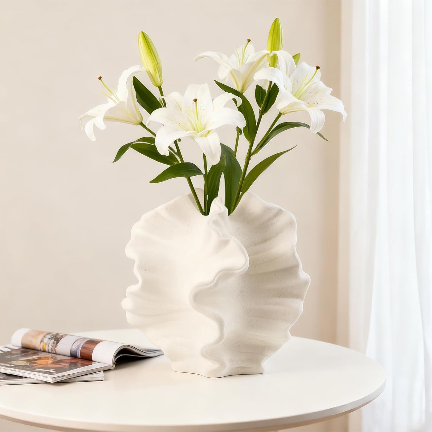 BlingBin Dekovase Blumenvase Vasen Keramik Vase für Blumen Moderne Vasen Deko (1 Stück, 1 St., 17L x 4,2B x 17H cm), für Nordisches für Pampasgras Tulpen Rosen Deko für Wohnzimmer