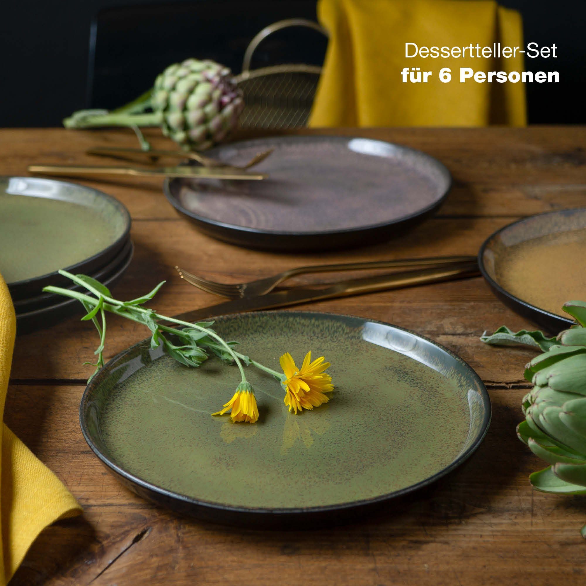 Moritz & Moritz Dessertteller Dessert Teller Set in Vintagetönen, (6 St), für 6 Personen spülmaschinen- und mikrowellengeeignet