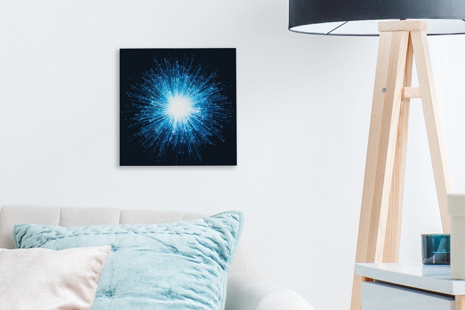 Schlafzimmer Raum, Glasfasern von Bilder Wohnzimmer in Leinwandbild für einem St), dunklen Leinwand Blaues (1 OneMillionCanvasses® Glühen
