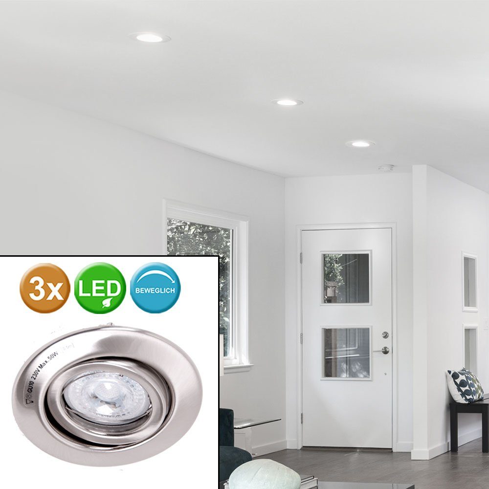 LED-Leuchtmittel Einbaustrahler, LED Leuchten Paulmann Einbau Warmweiß, LED 3er fest Lampe verbaut, Set Strahler drehbar gebürstet Spots