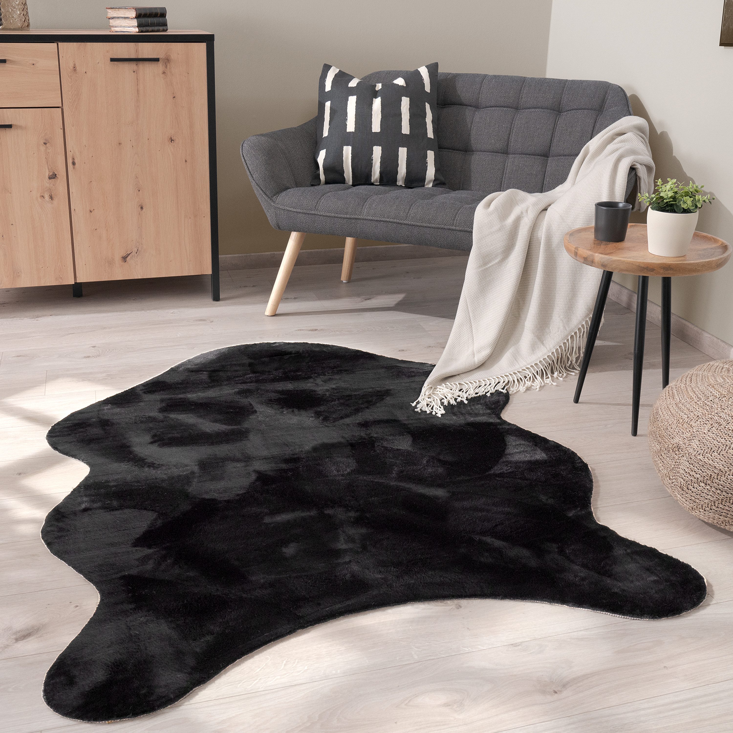 Paco Home Fellteppich Pelt 640, fellförmig, Höhe: 16 mm, Kunstfell, Uni Far günstig online kaufen