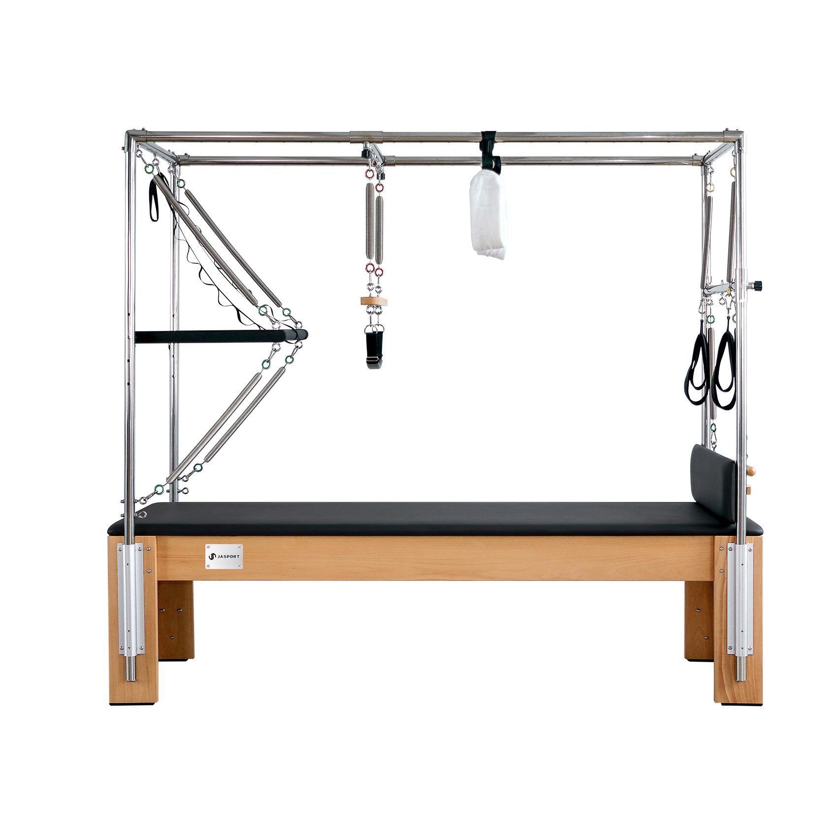 JASPORT Pilates-Reformer K80 aus Buchenholz, (1x Pilates Reformer Cadillac K80, 1x Konvertermatte), 2-in-1 Design (Reformer & Trapeztisch), Edelstahlkonstruktion