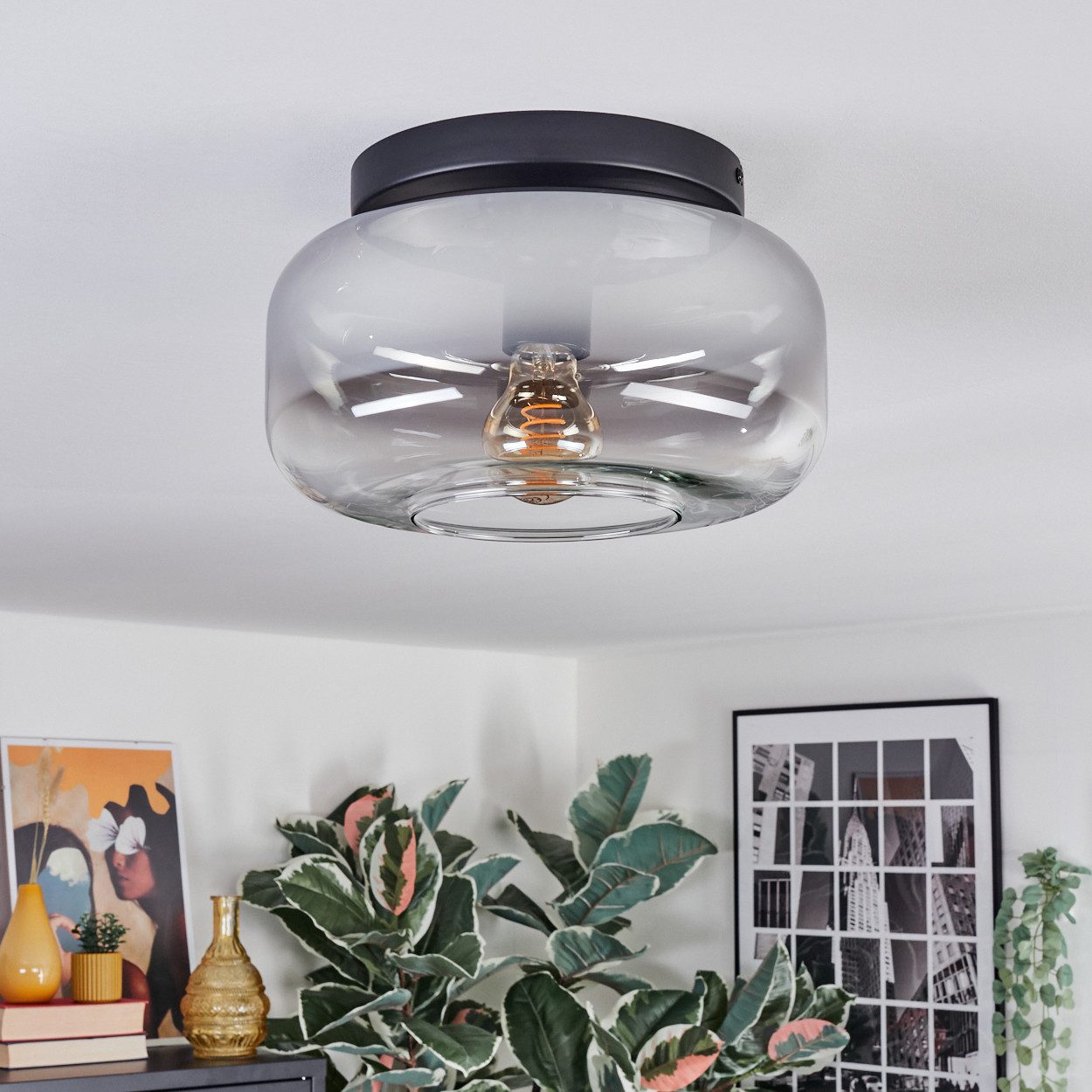 hofstein Deckenleuchte 1-flammige Deckenlampe aus Metall/Glas günstig online kaufen