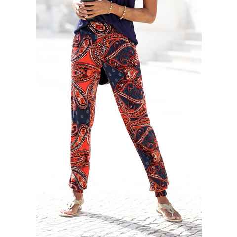 LASCANA Strandhose mit Paisleyprint und Taschen, leichte Jerseyhose, elastisch