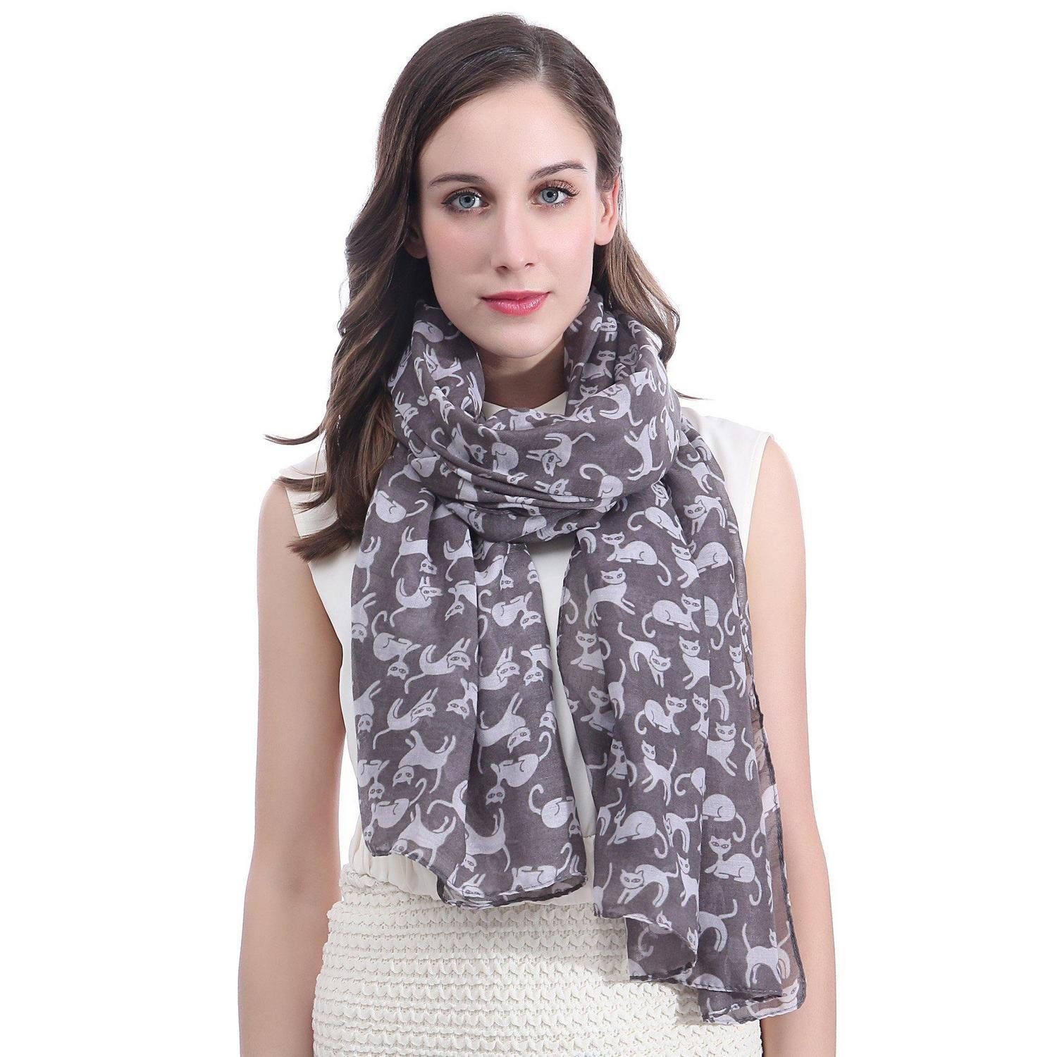 LuxusKollektion Modeschal Schal Damen Katzenmuster Grau 180x90, (1-St)
