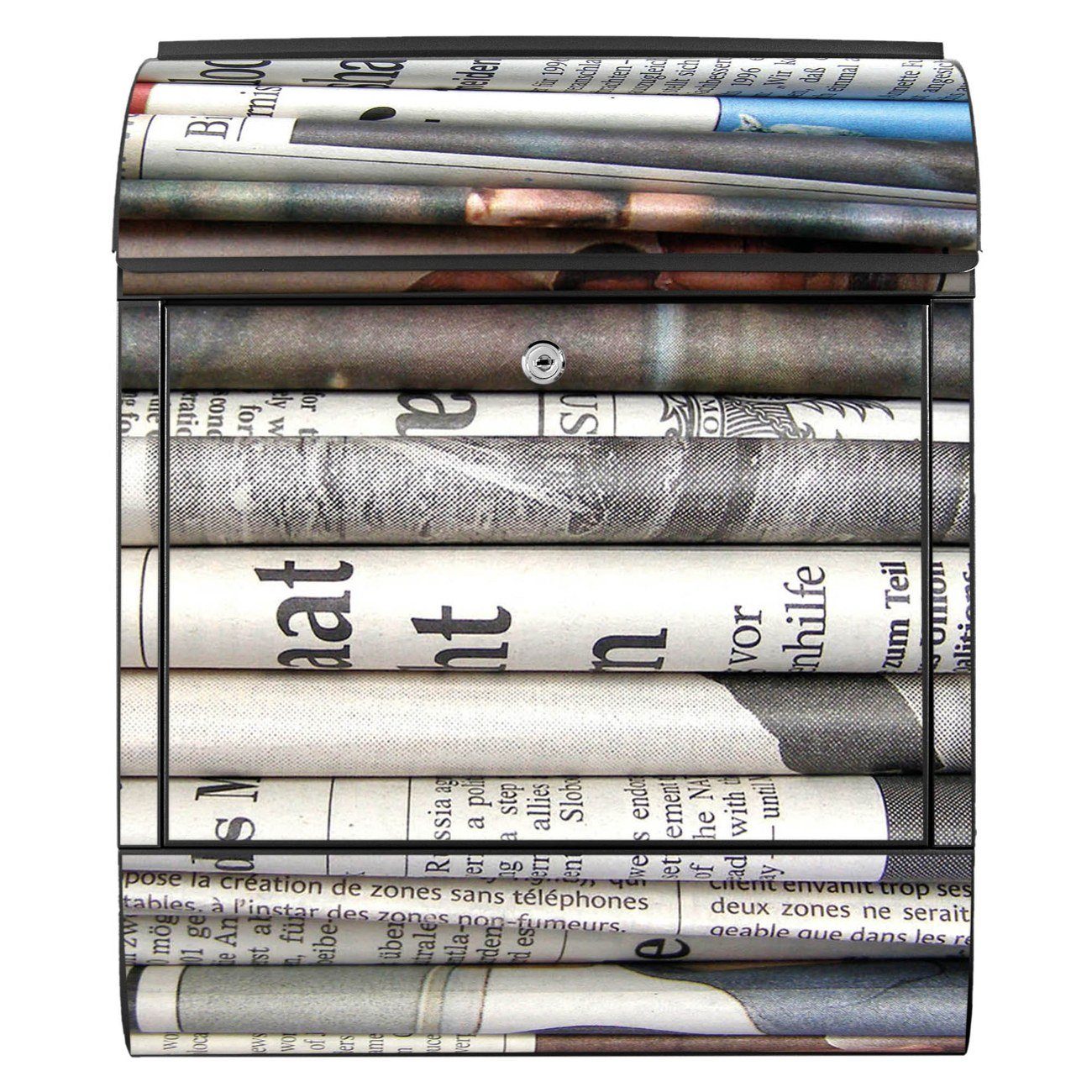 schwarz pulverbeschichtet, x mit 39 (Wandbriefkasten witterungsbeständig, 14cm 47 Zeitungsfach), Zeitungen banjado x Stahl Wandbriefkasten