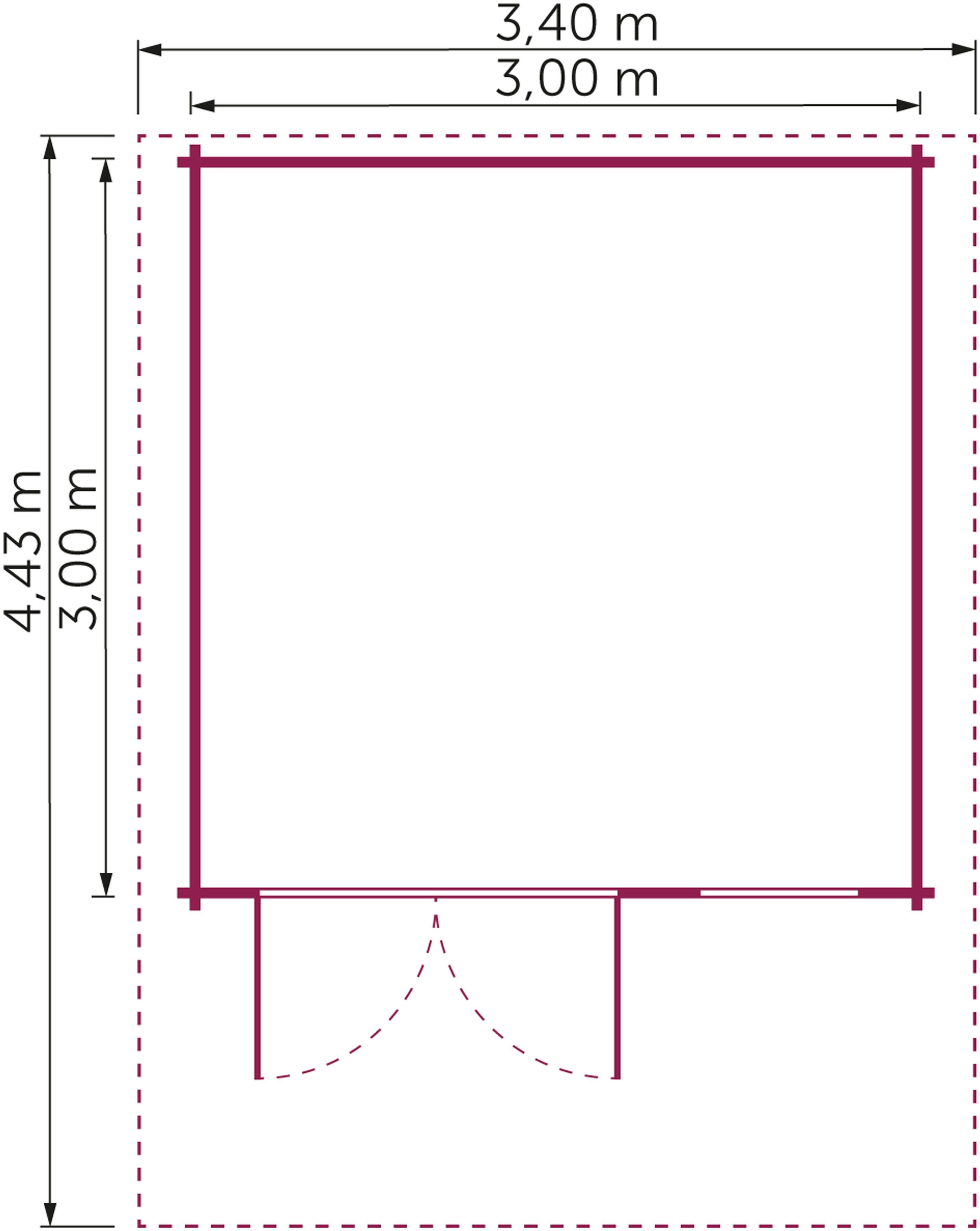 cm, Gartenhaus Blockbohlenhaus Hochbeet (Set), (100x200x70 inkl. cm) 340x443 BxT: 2, KONIFERA Kallenberg