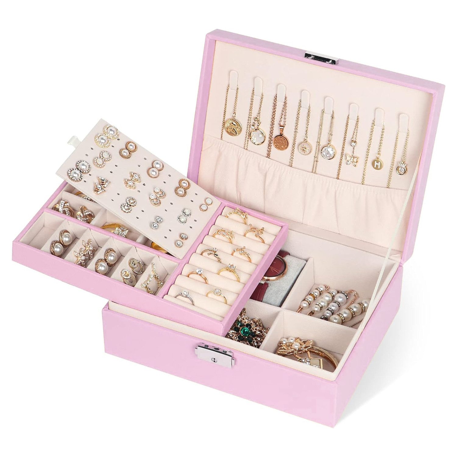 OSTWOLKE Schmuckkasten 2 Schichten Schmuckkästchen Schmuckschatulle Schmuck günstig online kaufen