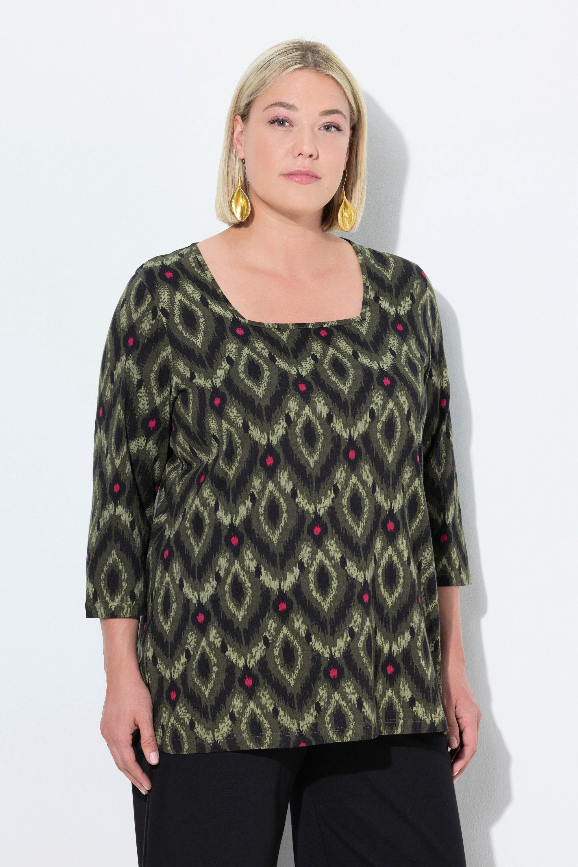 Longshirt T-Shirt A-Linie Carré-Ausschnitt 3/4-Arm