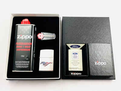 Zippo Feuerzeug Ford Mustang Chrome Poliert Geschenkset Sturmfeuerzeug (inkl. praktischer Geschenkverpackung 1 x Original ZIPPO Benzin 1 x Original ZIPPO 6er Feuersteine), offizielle Ford Lizenzware - das Original - Made in USA -