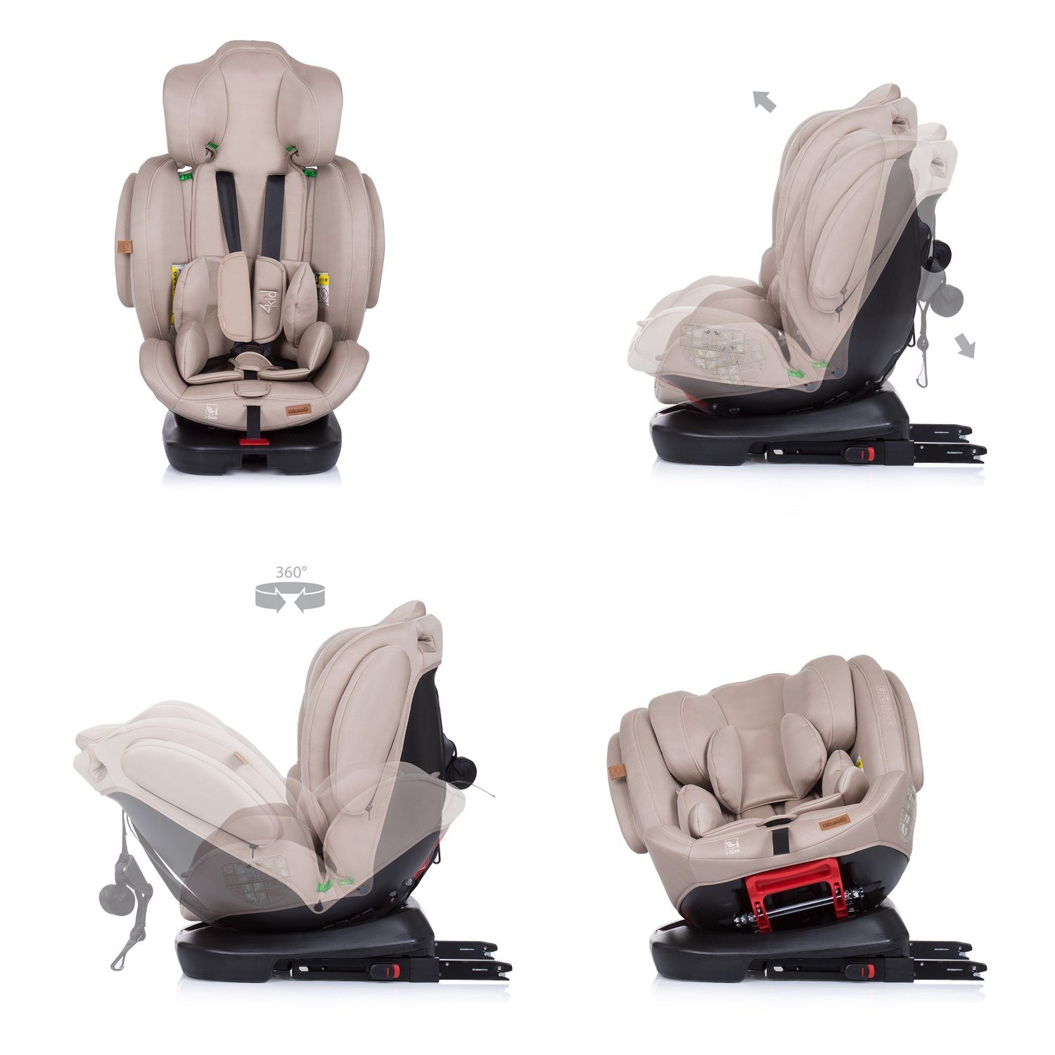 beige Chipolino verstellbar i-Size Kindersitz Isofix, Isofix, - (40 bis: Kopfstütze 150 Autokindersitz 4KID kg, cm) 36