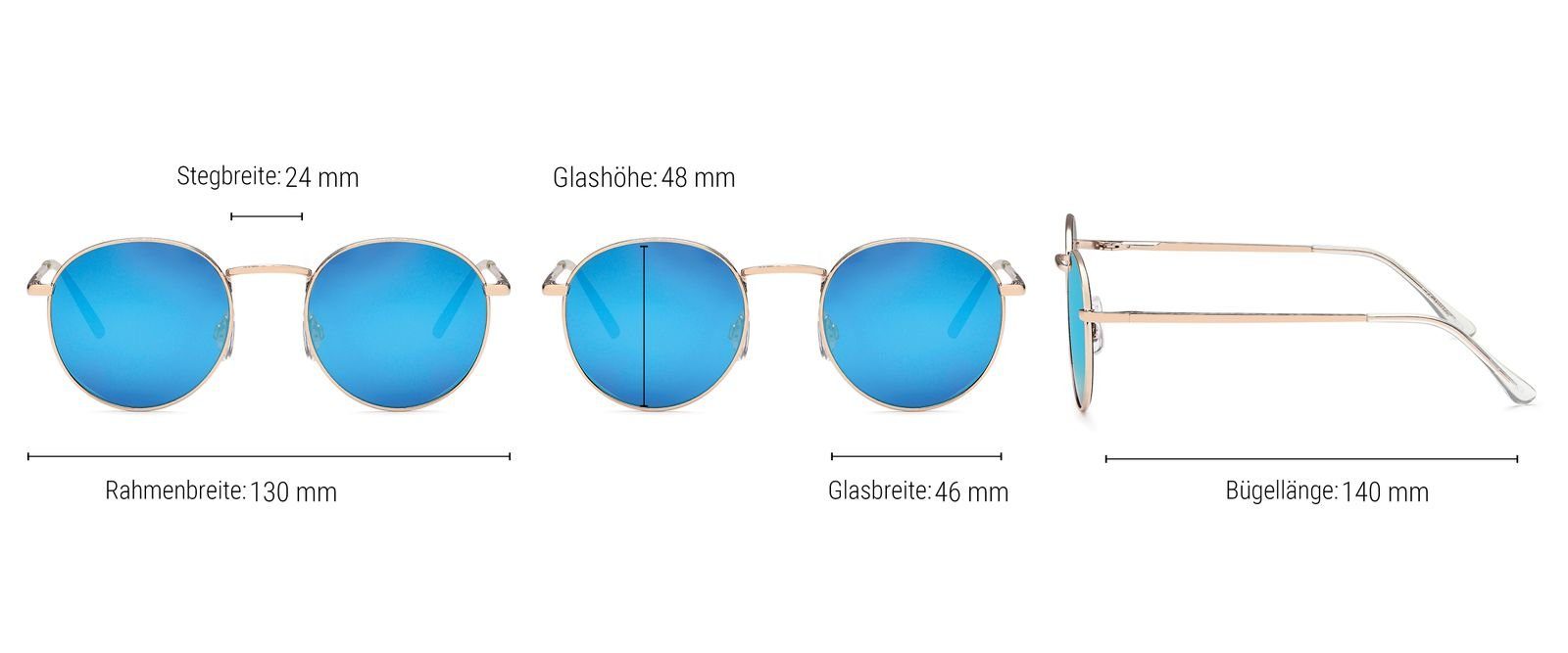 Gold Sonnenbrille Gestell Verspiegelt Grün-Blau verspiegelt (1-St) / styleBREAKER Glas