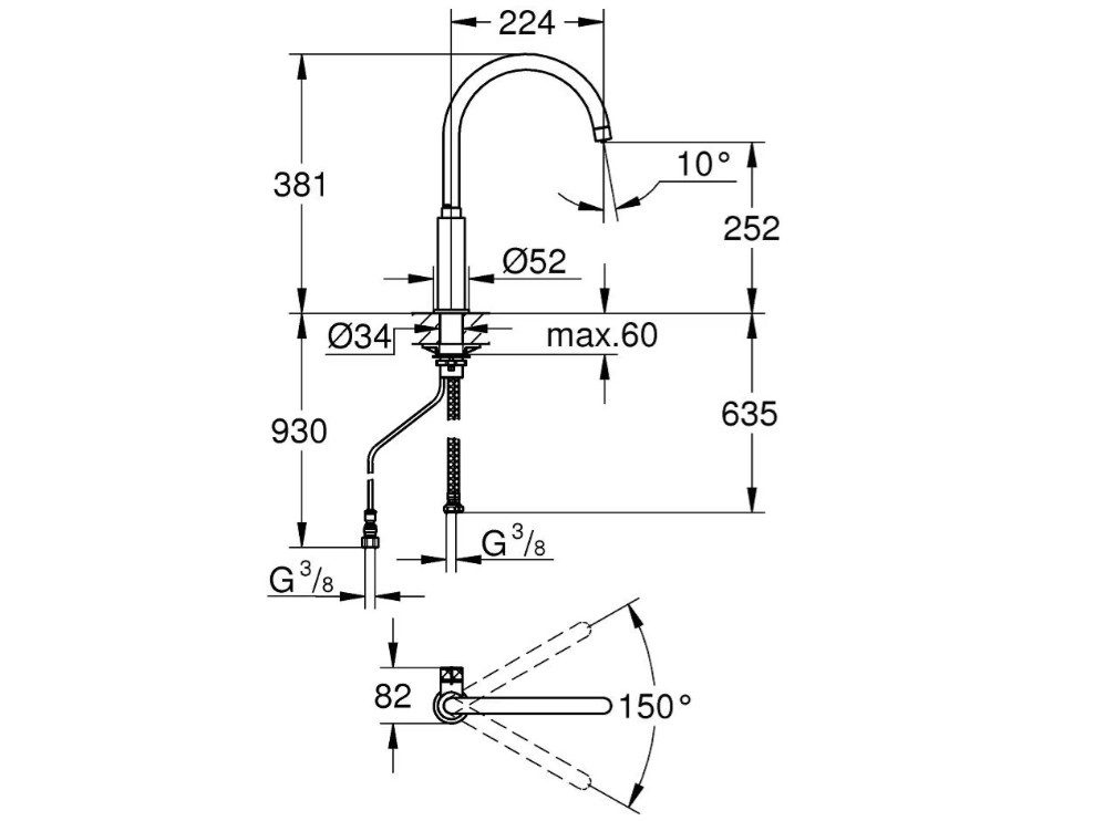 Grohe Küchenarmatur Blue Pure Mono Küchenarmatur, Hochdruck, chrom (31724000)