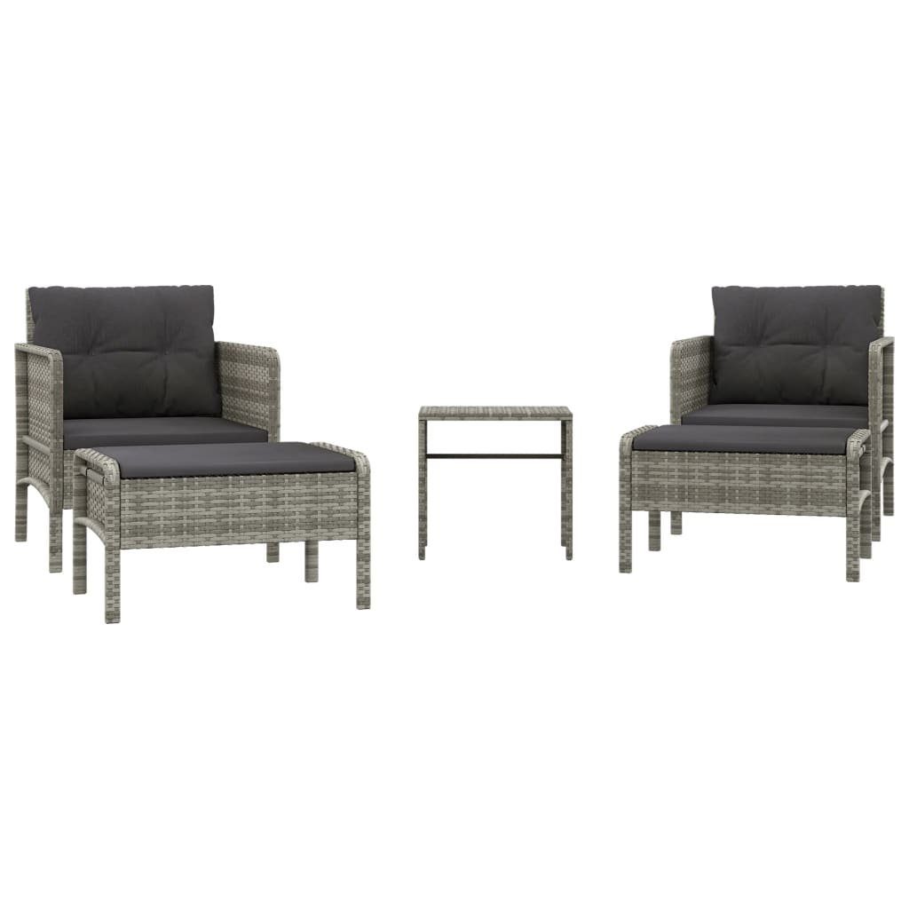 Kissen Grau Garten-Lounge-Set vidaXL Rattan, Gartenlounge-Set (1-tlg) Poly 5-tlg. mit