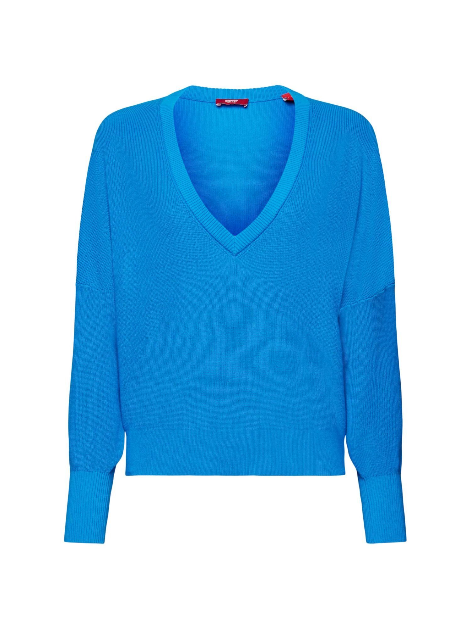 Esprit V-Ausschnitt-Pullover Pullover mit Fledermausärmeln, 100 % Baumwolle