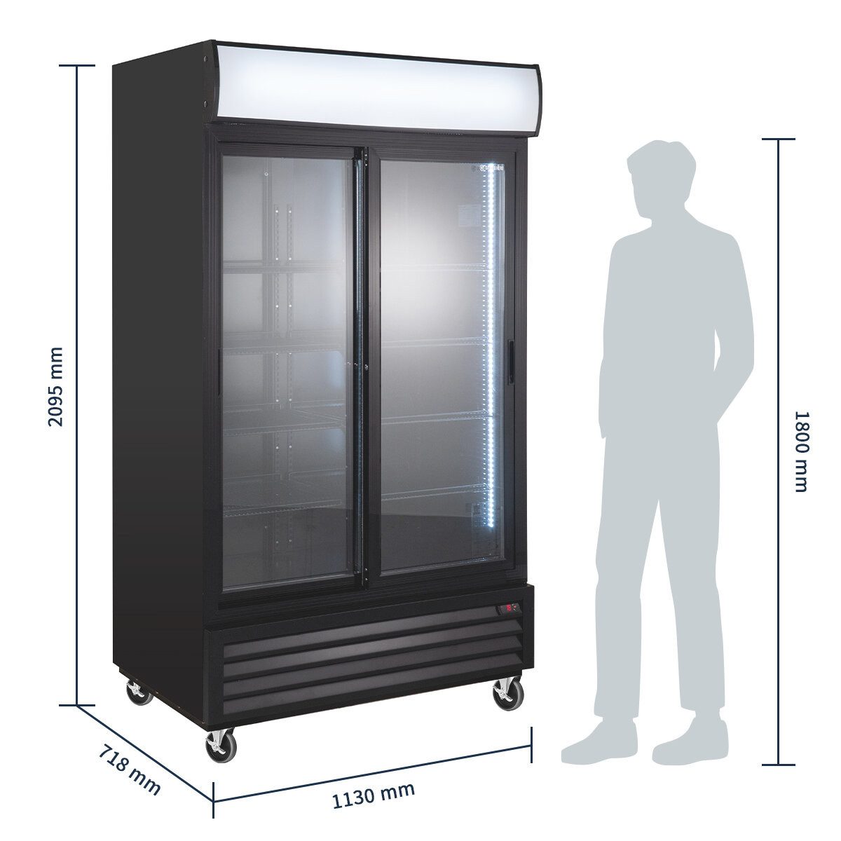 GastroHero Getränkekühlschrank Getränkekühlschrank 1000 L mit Schiebetüren GKS-1000ST, 209.5 cm hoch, 113 cm breit