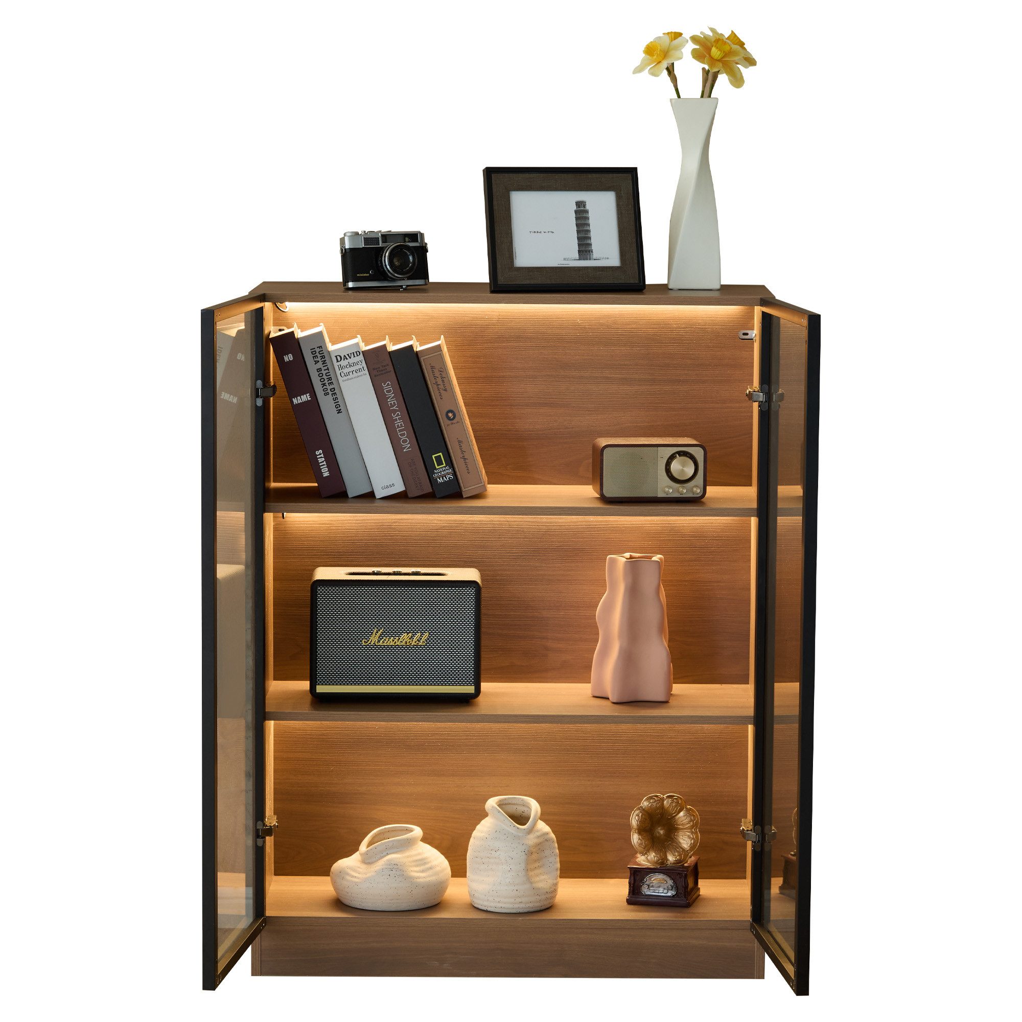 MODFU Vitrine Glasvitrine mit Beleuchtung (Vitrinenschrank, günstig online kaufen