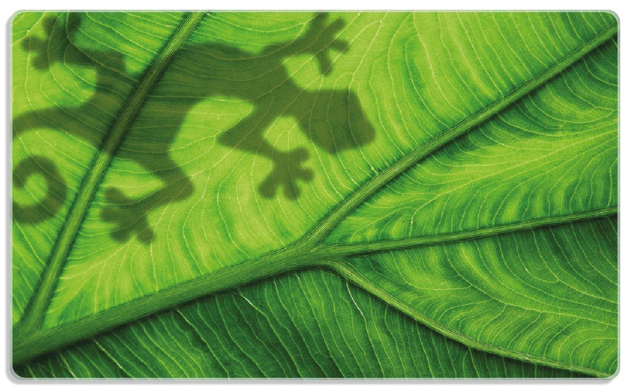 Gecko Frühstücksbrett 14x23cm 4mm, auf Blatt ESG-Sicherheitsglas, Wallario Schatten Umriss, 1-St), Gummifüße rutschfester grünem - (inkl.
