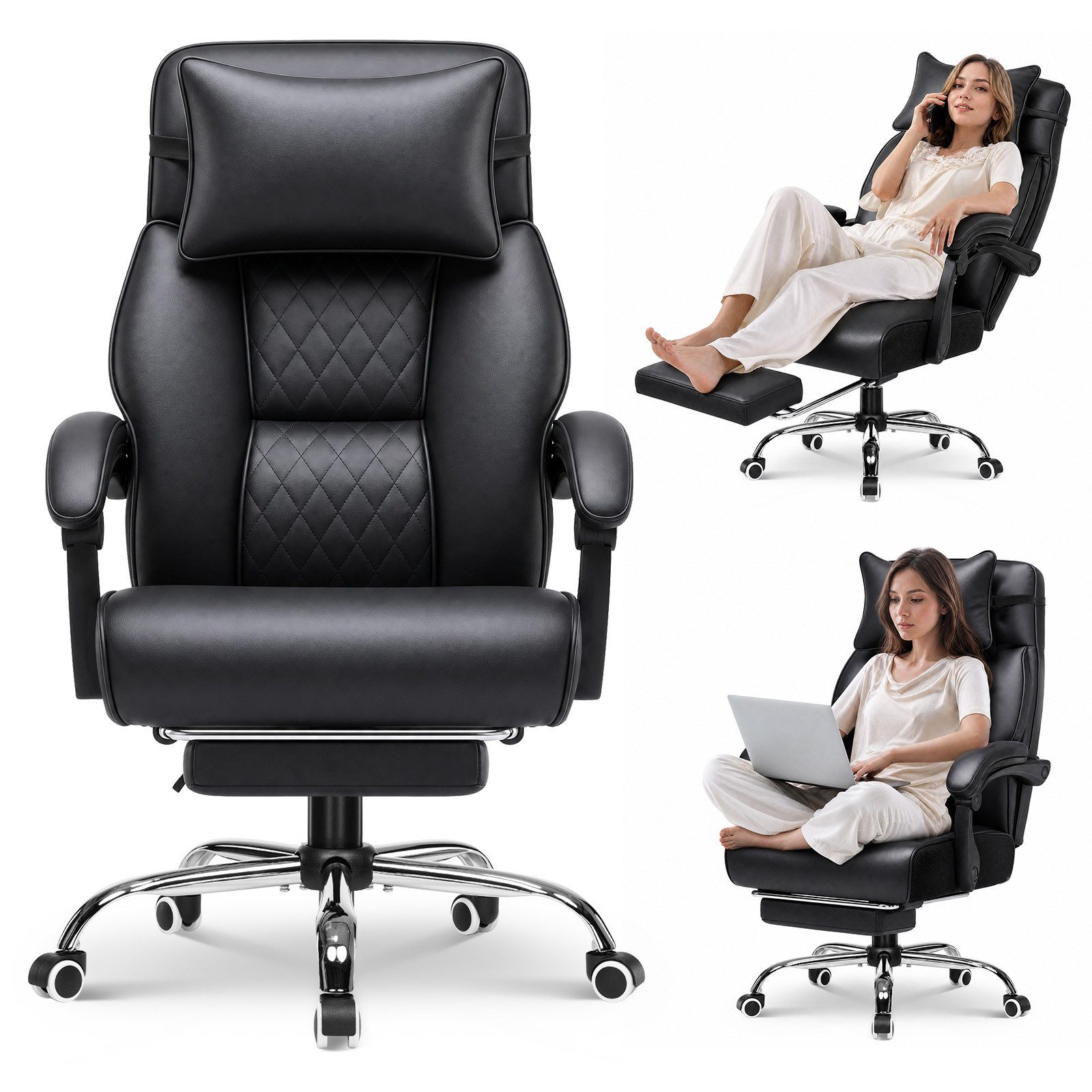 GTPLAYER Gaming-Stuhl Ergonomischer Bürostuhl mit Kopfkissen, Fußstütze, Multifunktionaler, 90°-135° Rückenlehne, 53 cm breites Sitzpolster