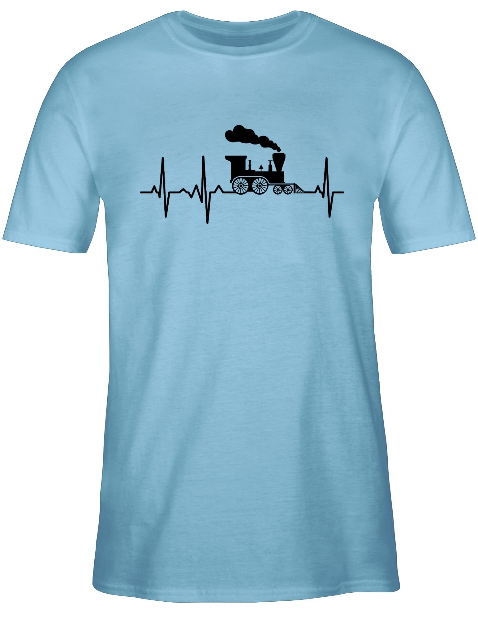 Shirtracer T-Shirt Outfit Herzschlag Dampflokomotive 1 Dampflok I Hobby Eisenbahnli Hellblau Geschenk Eisenbahner
