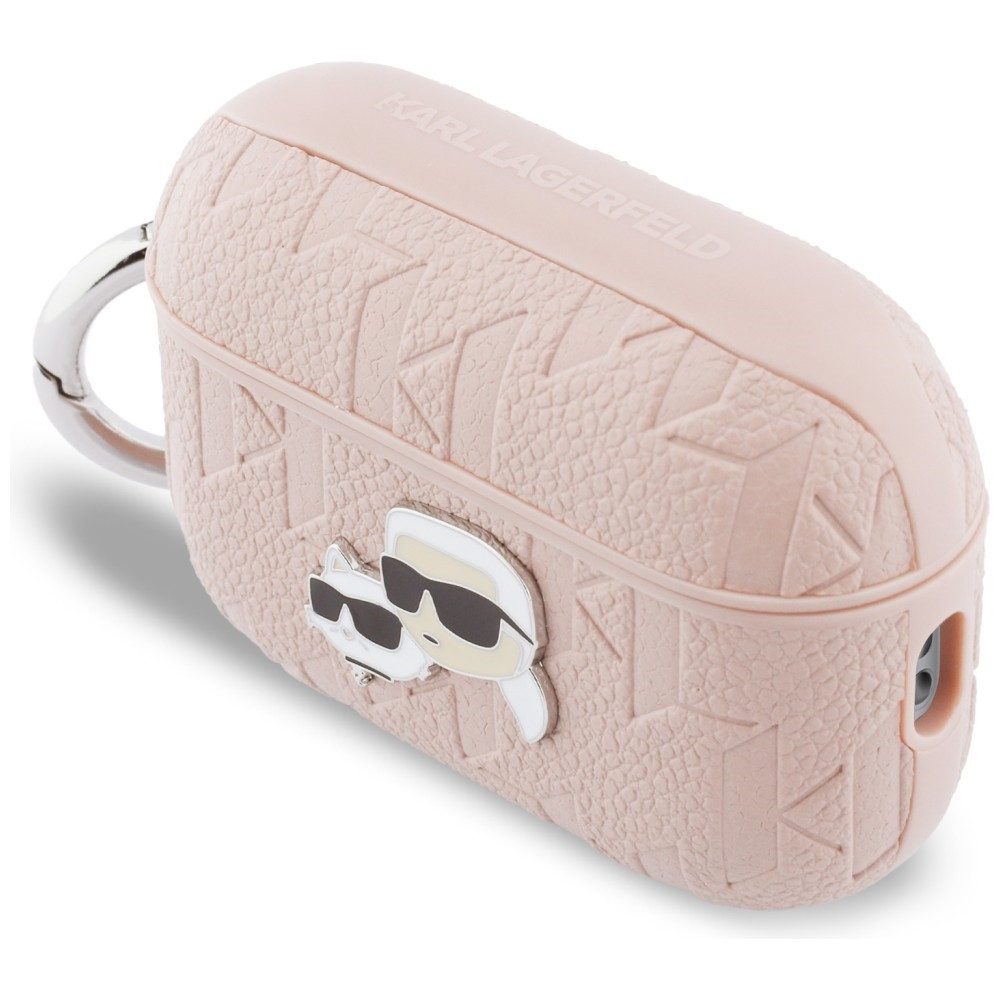 KARL LAGERFELD Handyhülle Case AirPods Pro 3 Kunststoff rosa Logo Katze Kopf Metall, Kantenschutz