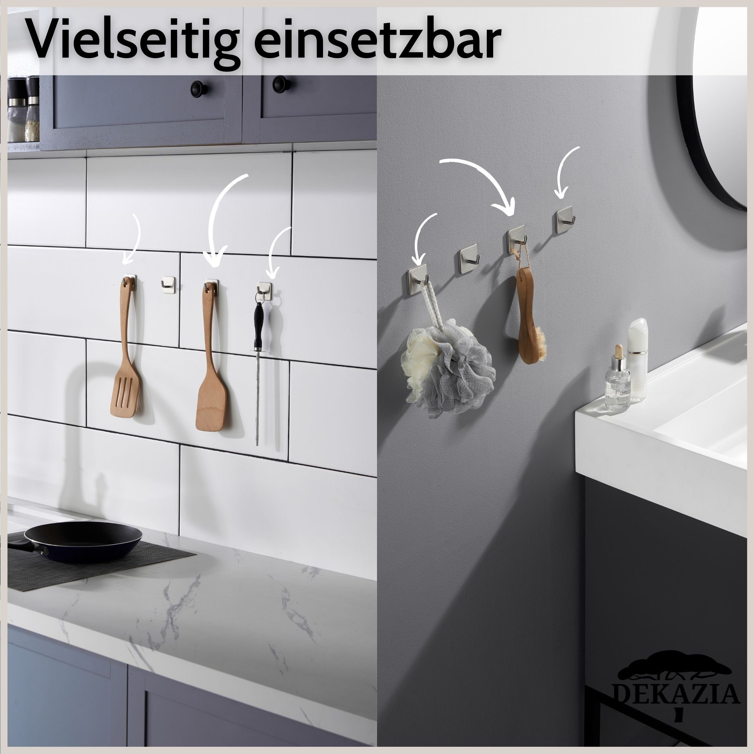 DEKAZIA Klebehaken ohne Bohren, selbstklebende Badhaken, Handtuchhaken, Badezimmer, Küche, WC, Schlafzimmer, (4er oder 8er Set, 8-St), Hacken, Küchenhaken, Hand – Bild 5 von 5
