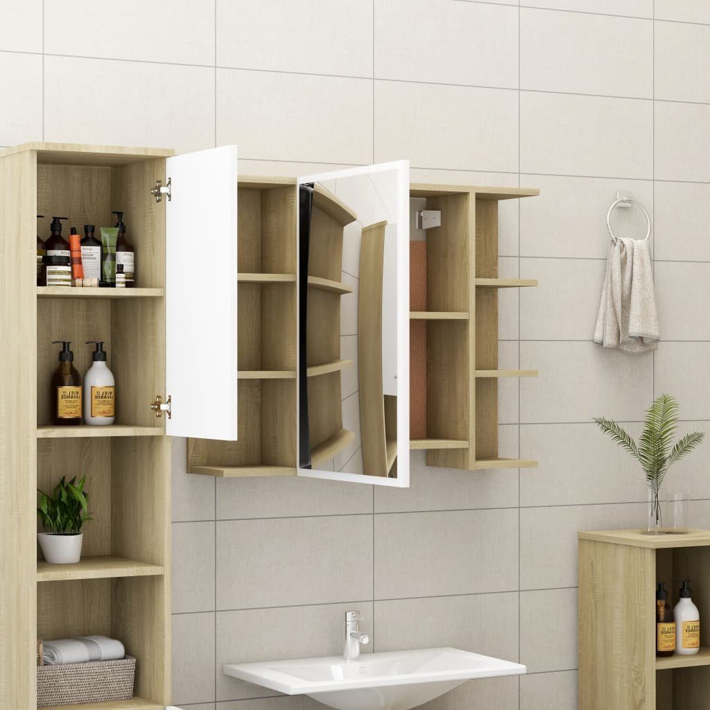 vidaXL Badezimmerspiegelschrank Bad-Spiegelschrank 80x20,5x64cm und Weiß Sonoma-Eiche Weiß Sonoma-Eiche Holzwerkstoff