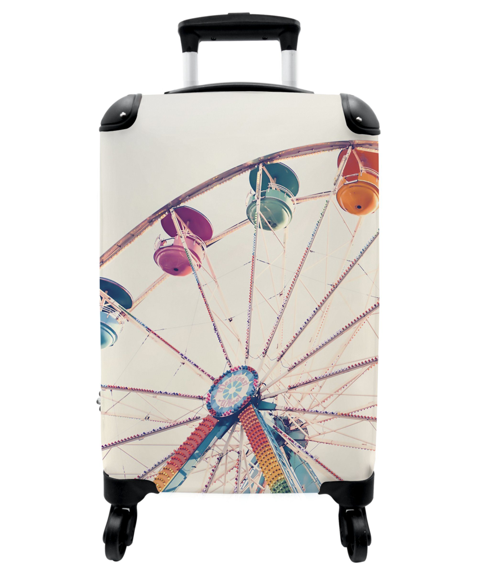 NoBoringSuitcases.com© Handgepäckkoffer 55x35x20cm Riesenrad - Attraktion - Luft - Sommer - Orange, 4 Rollen, Handgepäck Trolley Rollkoffer Kleine Reisekoffer mit 4 Rollen - Cabin