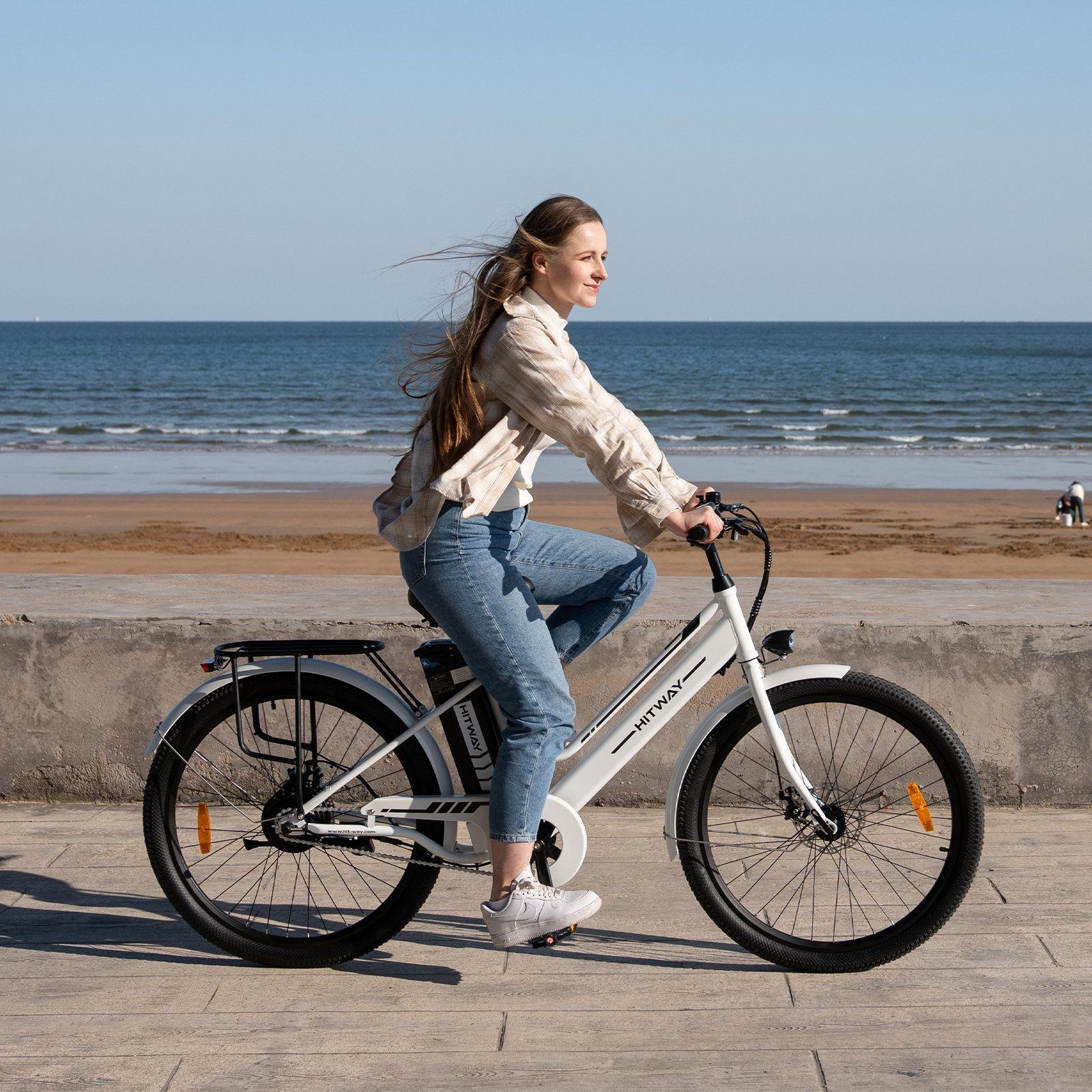 Damen E-Bike Heckmotor, Zoll Herren Batterieladegerät/ 36V weiss*2 8.4AH 25km/h,35-70KM, für 26 Pumpe/Fahrradschloss E-Fahrrad HITWAY