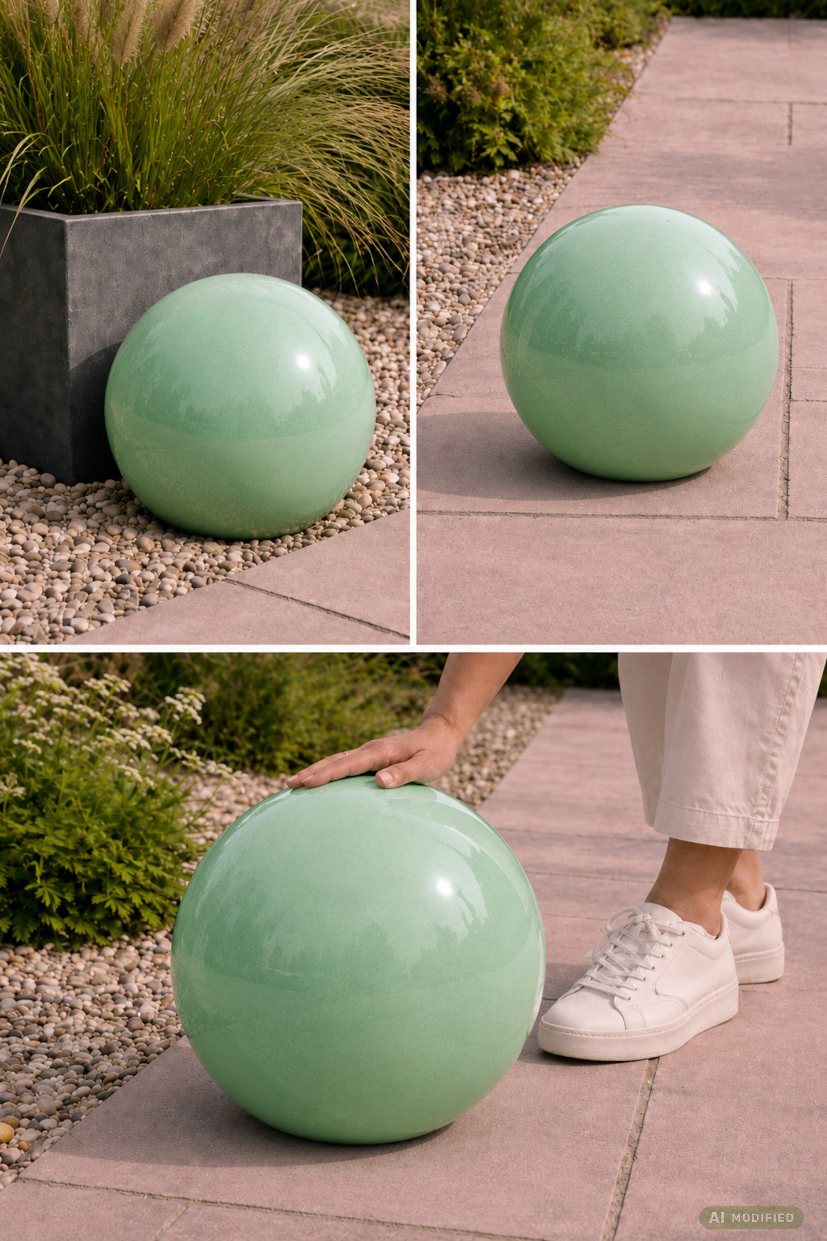 KERAZO Dekokugel große 40 cm Keramik Gartenkugel Dekokugel Rosenkugel. grün, Frostfest, wetterfest, pflegeleicht, robust und vielseitig nutzbar