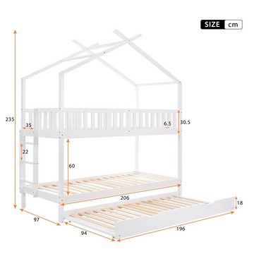 WISHDOR Kinderbett Jugendbett Hausbett (90x200cm Weiß ohne Matratze), Platzsparendes Design, Ausziehbar