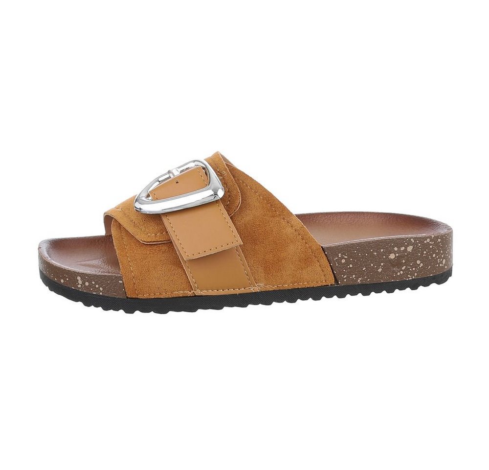 Ital-Design Damen Mules Freizeit Pantolette (85878321) Flach Pantoletten in Camel