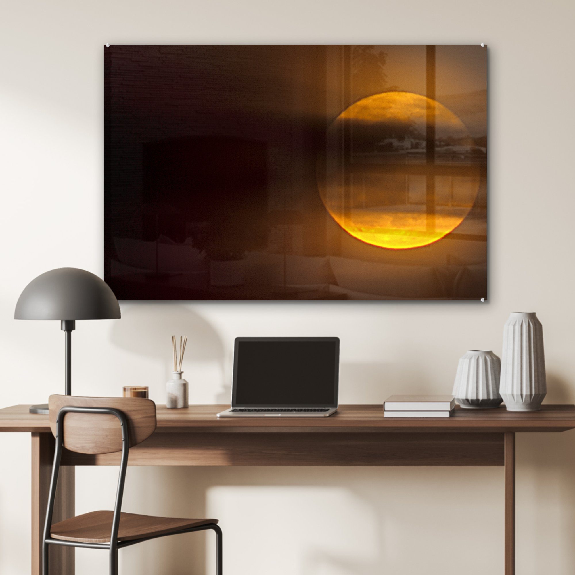 St), Acrylglasbilder MuchoWow - & Orange, Wohnzimmer Mond Acrylglasbild Schlafzimmer (1 Wolken -
