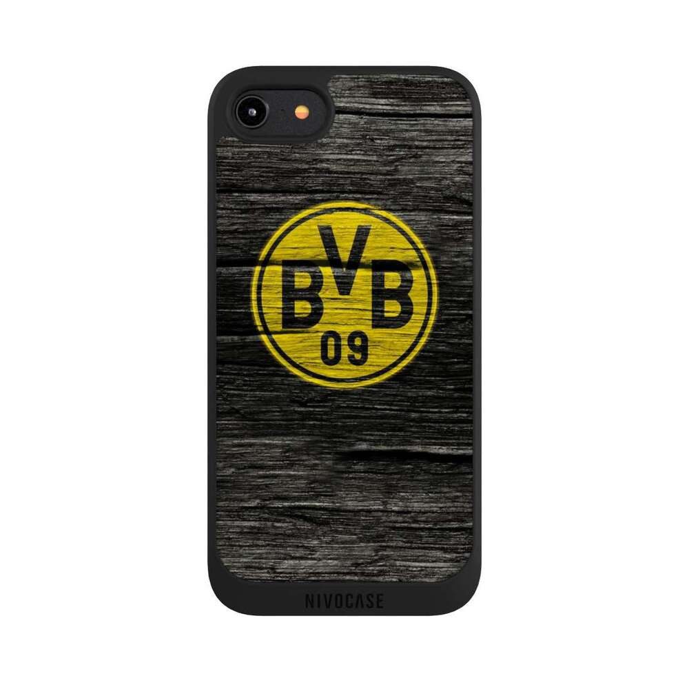 NIVOCASE Handyhülle Borussia Dortmund BVB Holzoptik BVB Holzoptik, Apple iPhone 8 Handyhülle Hülle NIVOpure Case Schwarz