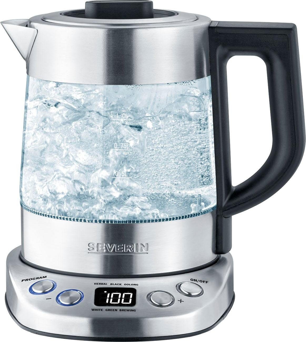 Severin Wasser-/Teekocher WK 3473, 2200 bis inkl. W, 1 oder l l Wasser mit 0,75 Tee, zu Teesieb, 5 Teeprogrammen