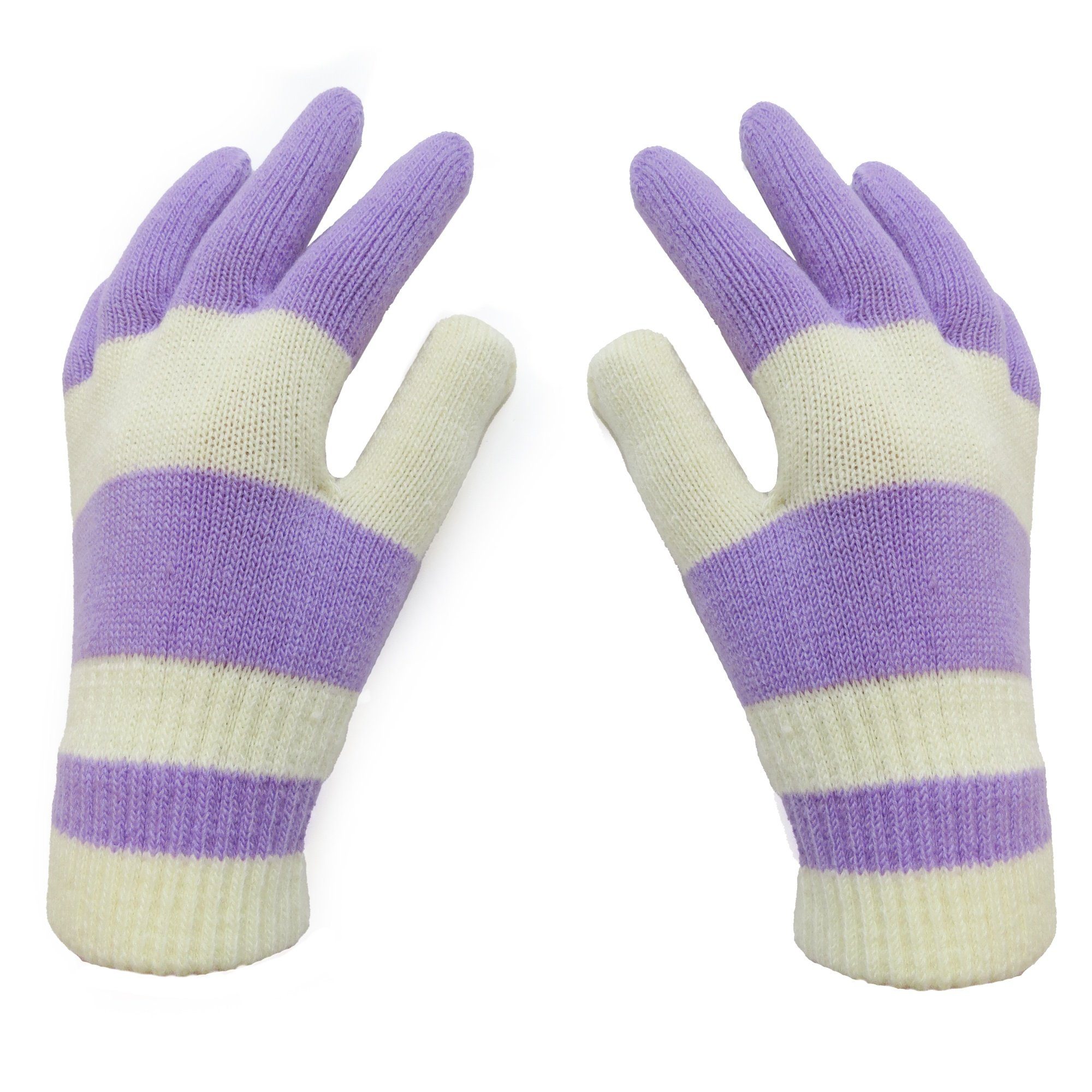 lila-creme Kinderhandschuhe gestreift Onesize Strickhandschuhe abweichen, Sonia Originelli Farben können