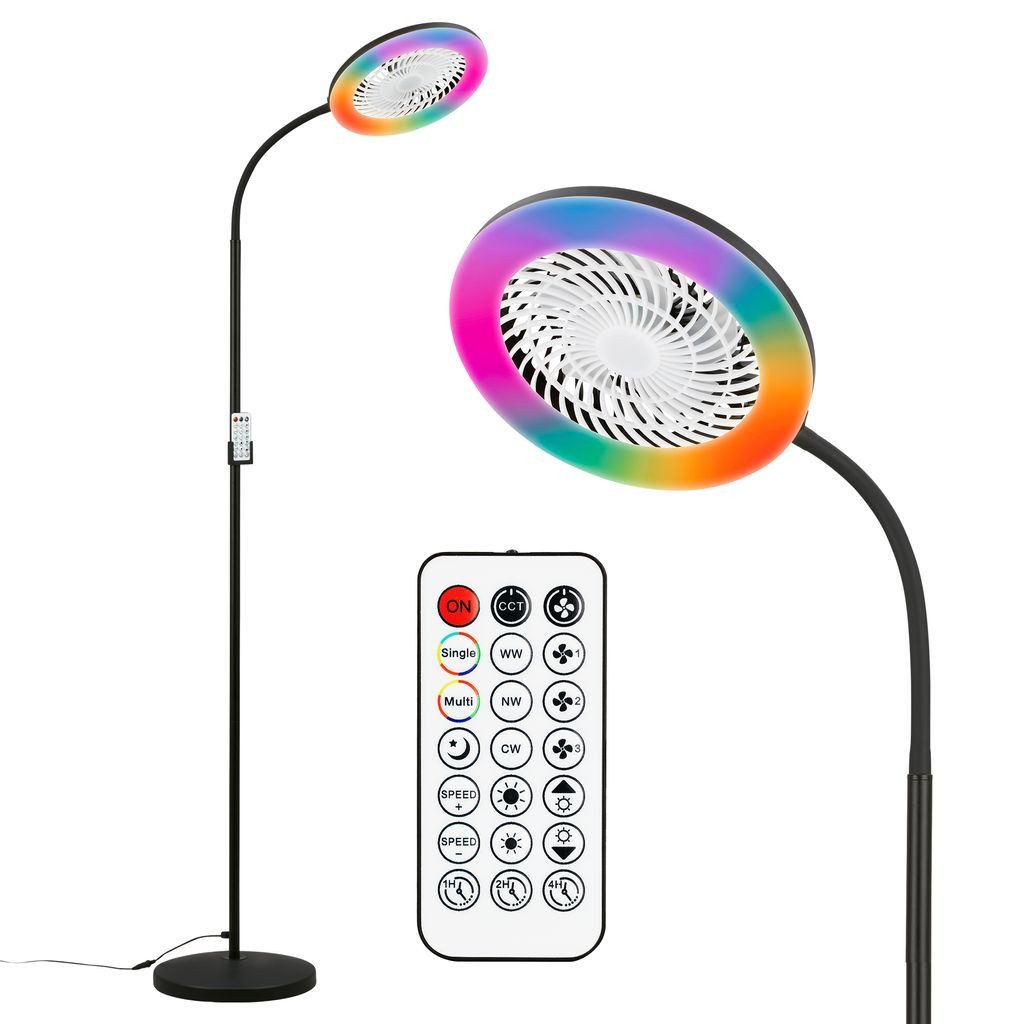 Briloner Leuchten Stehlampe Standventilator mit Licht Fernbedienung Dimmbar CCT RGB IC Farbwechsel, LED fest integriert, 6500K - Kaltweiß, 4000K - Neutralweiß, 3000K - Warmweiß, 28 x 185 cm, Wohnzimmer, Schlafzimmer, Büro