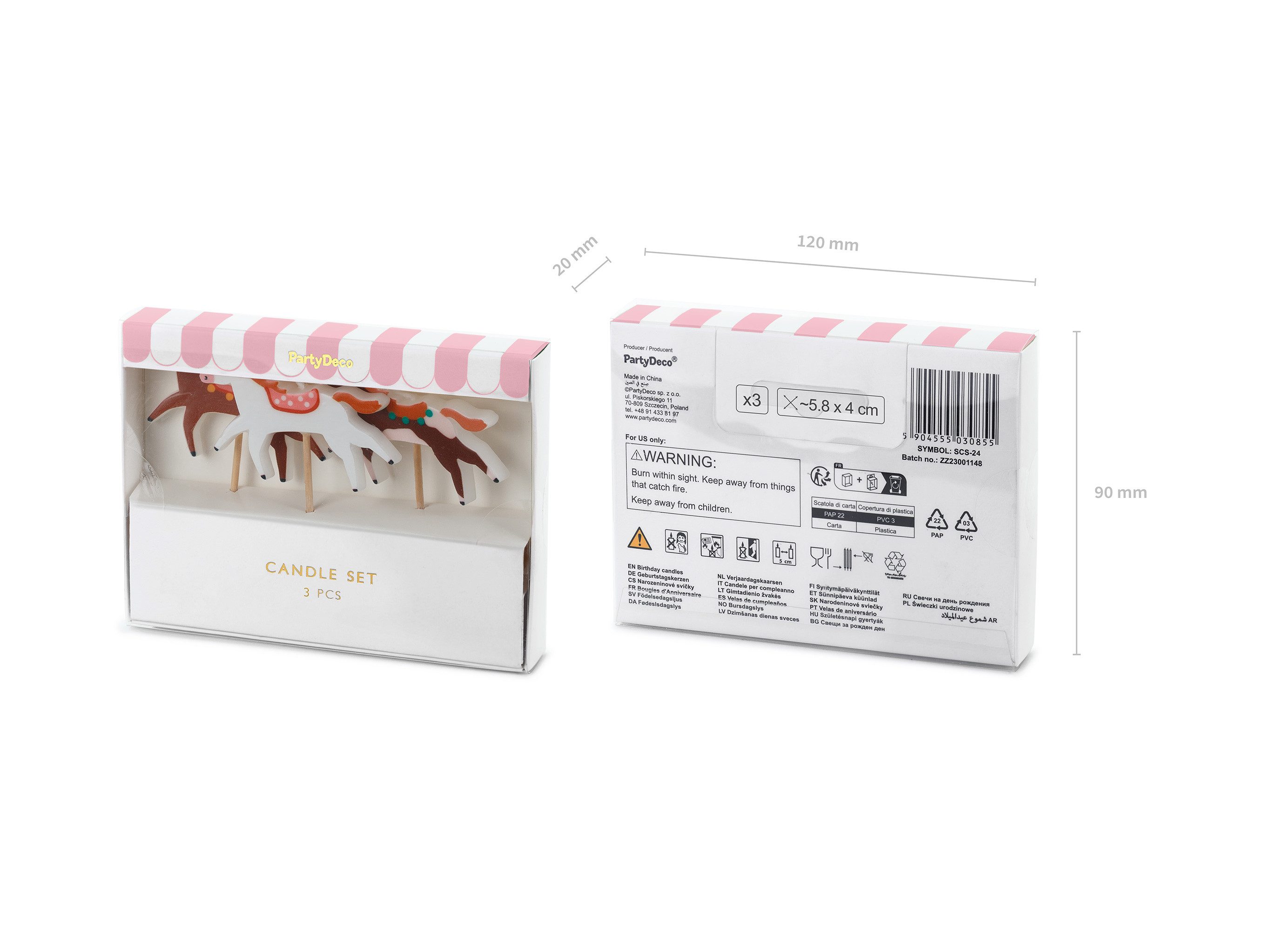partydeco Geburtstagskerze, Geburtstagskerzen Pferde 5,8x4cm Weiß / Braun 3er Set